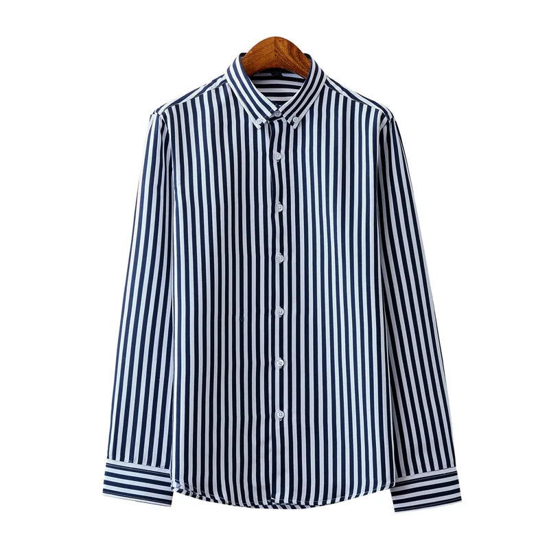 Men's Classic Blue Striped Dress Shirt - Business Casual