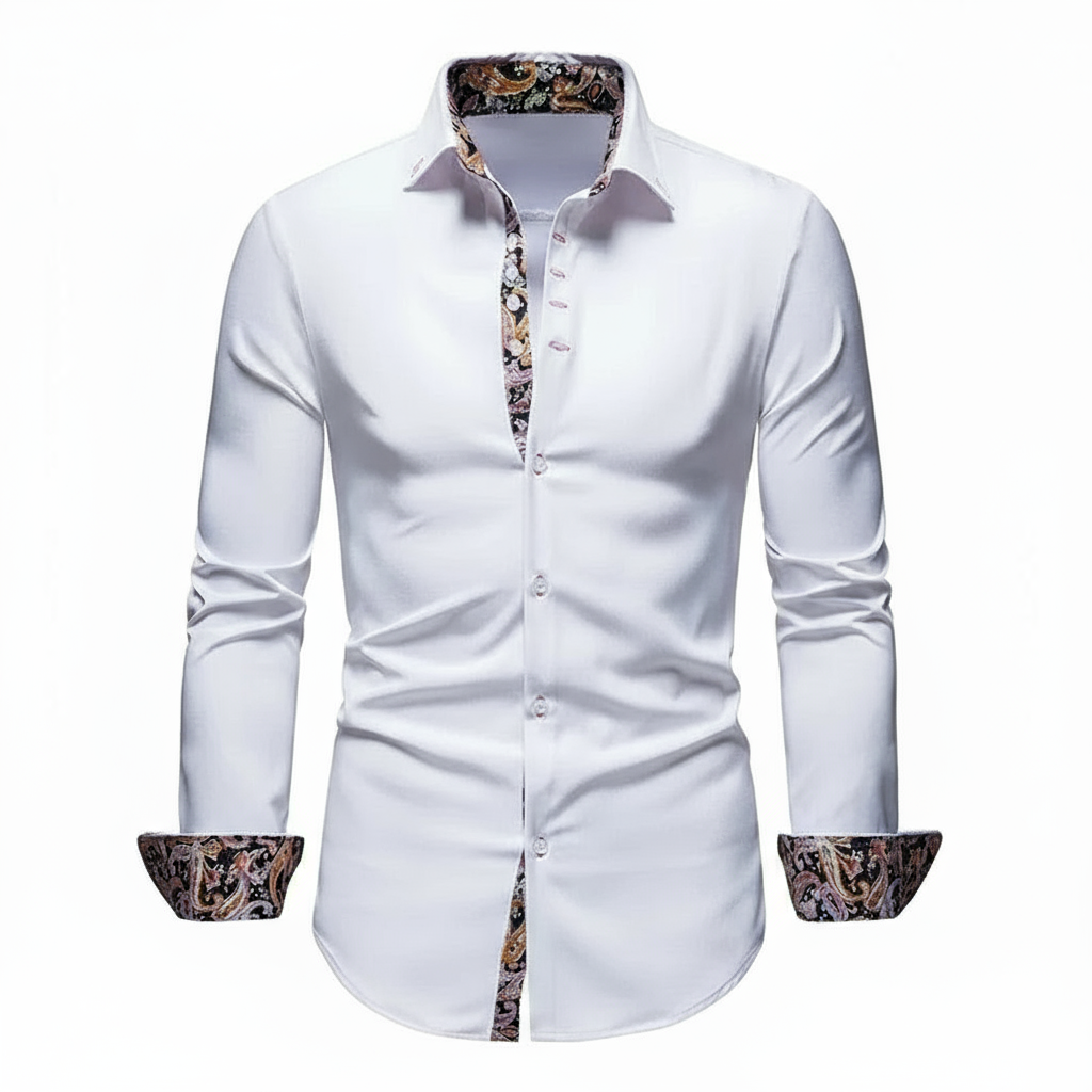 Men's Court Style Formal Shirt - Floral Patchwork Long Sleeve Lapel Casual Shirt