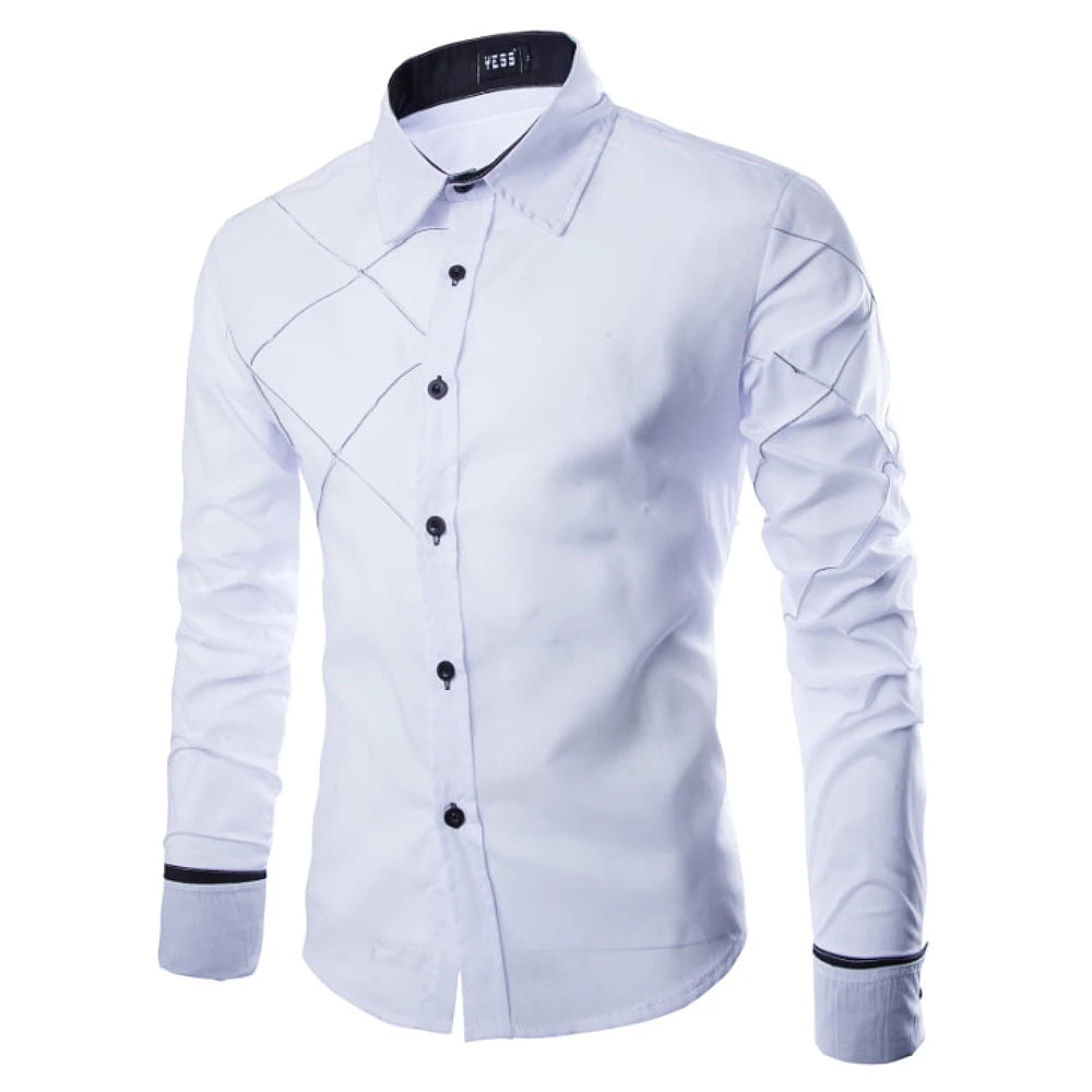 Men's Business Formal Plaid Shirt - Long Sleeve Gentleman Lapel Collar