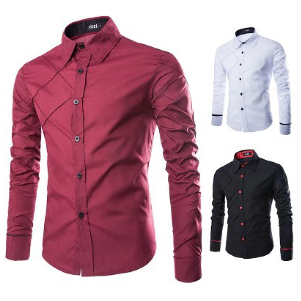 Men's Business Formal Plaid Shirt - Long Sleeve Gentleman Lapel Collar