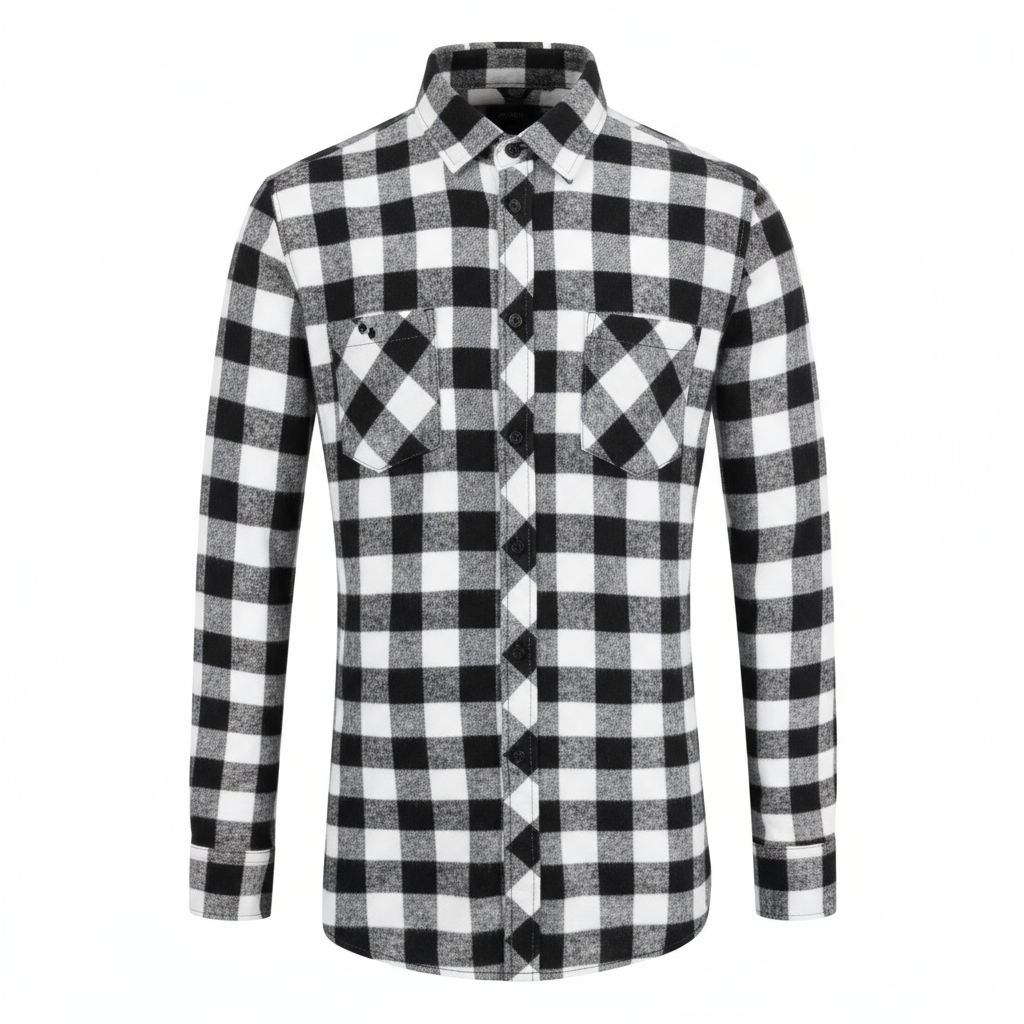 Men's Long Sleeve Plaid Shirt - Double Pocket Casual Button-Up Cardigan
