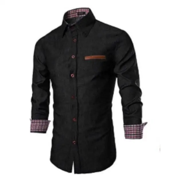 Men's Denim Shirt - Long Sleeve Casual Slim Fit Cotton Shirt