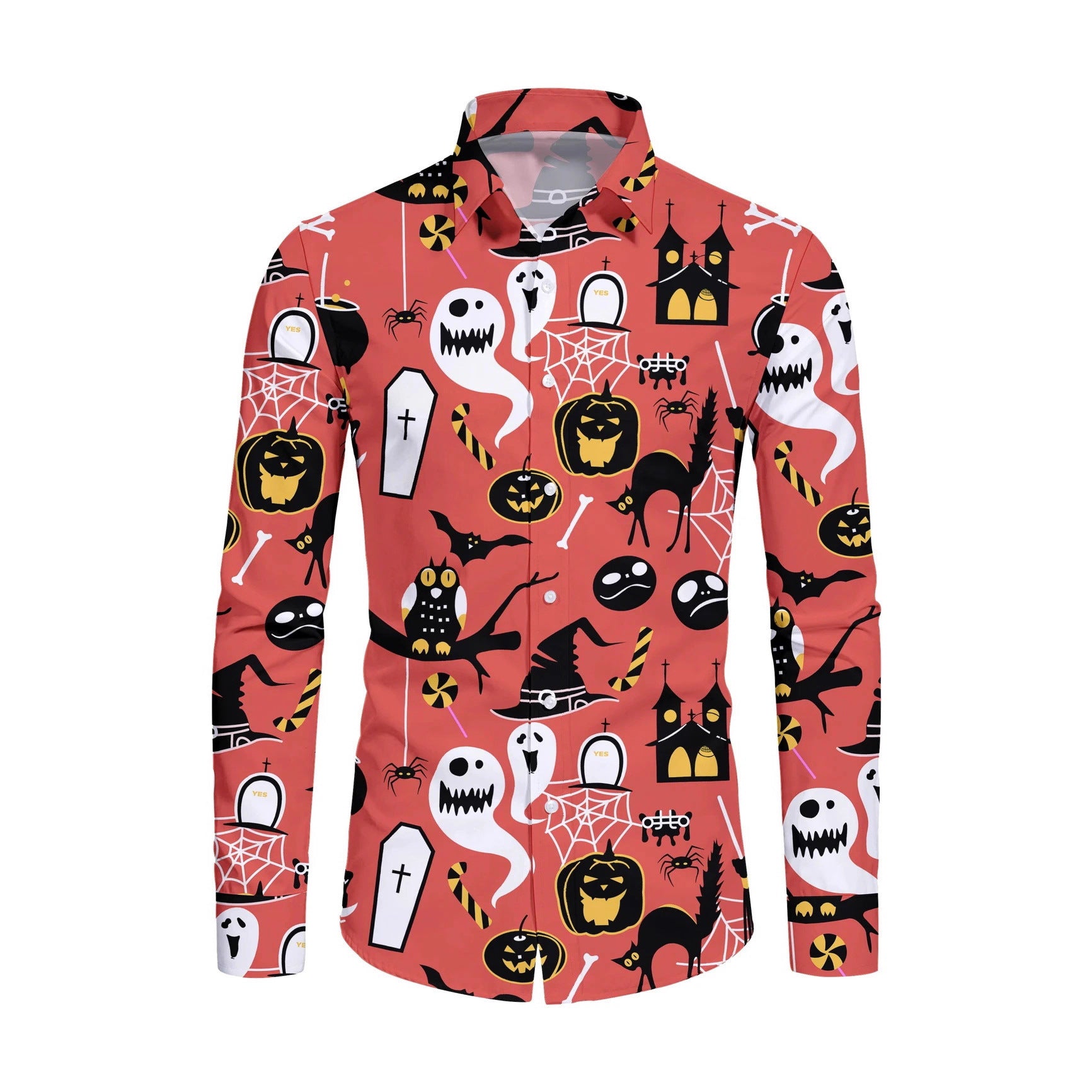 Men's Casual Lapel Collar Shirt - Long Sleeve Resort Style Shirt