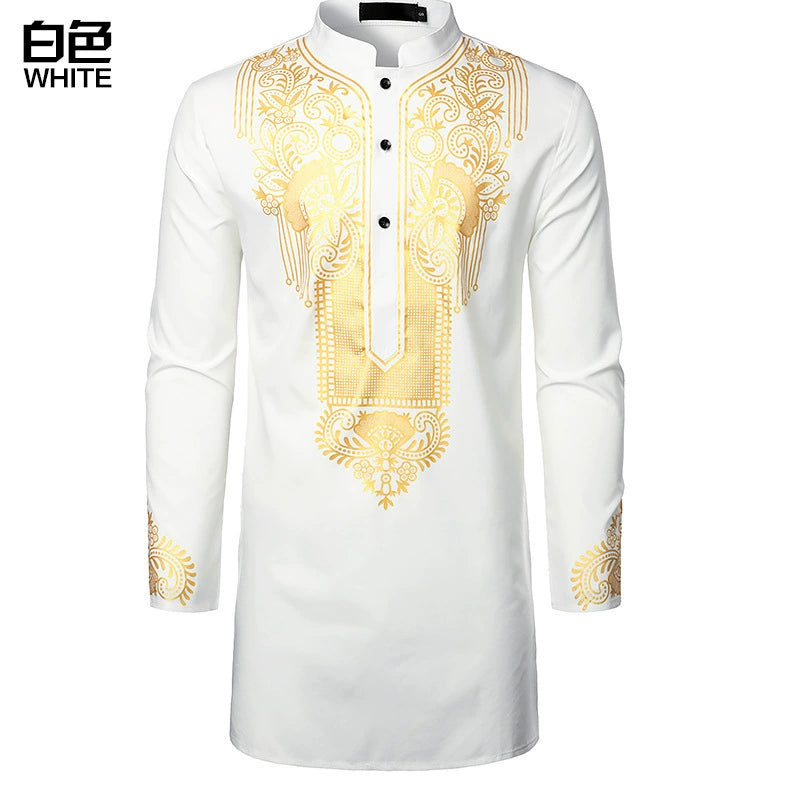 Men's African Totem Print Shirt - Long Sleeve Ethnic Pattern by Global Dress Shirts