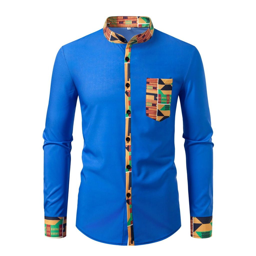 Men's Digital Print Mandarin Collar Shirt - Long Sleeve Casual Cardigan