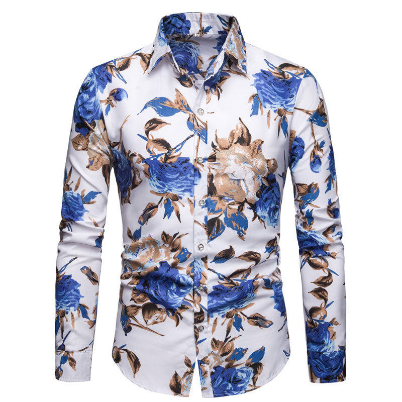 Men's Floral Print Shirt - Slim Fit Long Sleeve British Style Plus Size