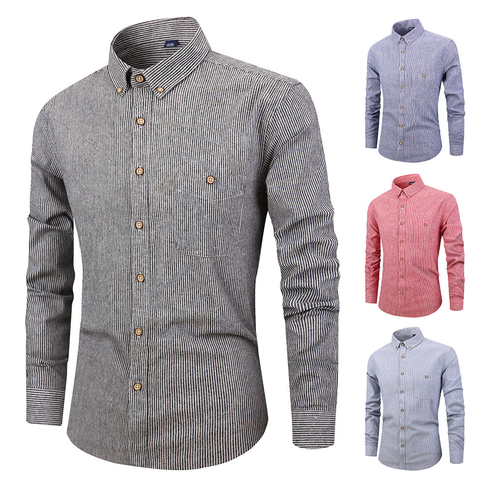 Men's Cotton Striped Long Sleeve Shirt - Slim Fit Casual Button Down