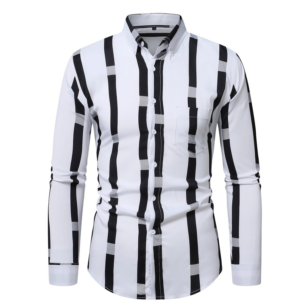 Men's Vertical Stripe Shirt - Long Sleeve Casual Plus Size