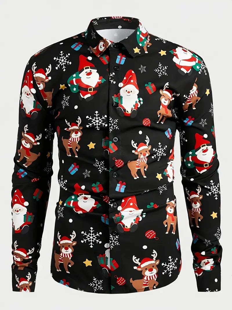 Men's 3D Digital Floral Print Shirt - Long Sleeve Casual Shirt