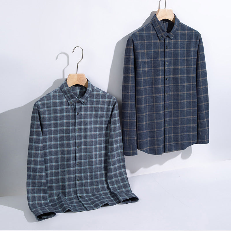 Men's Premium Cotton Brushed Plaid Shirt - Wrinkle-Free Long Sleeve