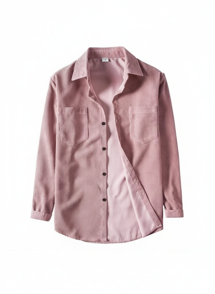 Men's Vintage Corduroy Long Sleeve Shirt - Casual Loose Fit Button Down