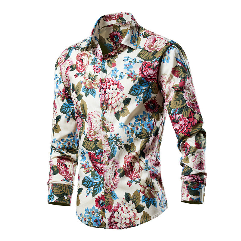 Men's Floral Print Hollow Out Shirt - Long Sleeve Casual Plus Size