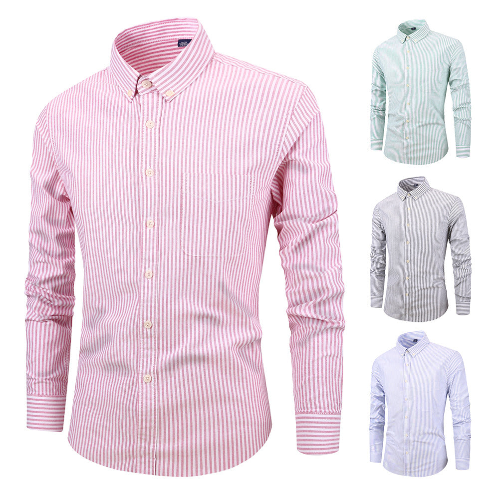 Men's Lightweight Striped Long Sleeve Shirt - Summer Casual Button Down