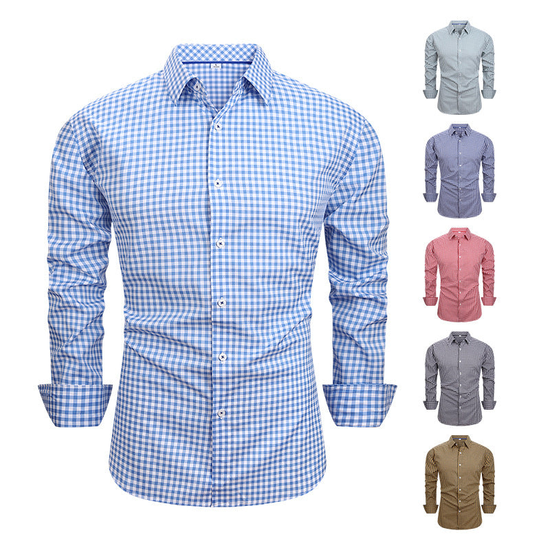 Men's Stretch Plaid Dress Shirt - Iron-Free Long Sleeve Business Casual