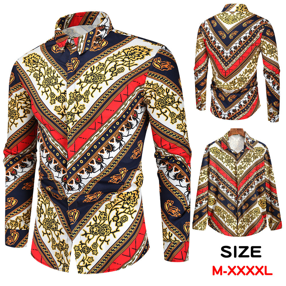 Men's 3D Digital Print Shirt - Long Sleeve Fashion Plus Size