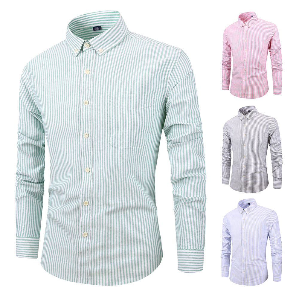 Men's Striped Long Sleeve Shirt - Lightweight Casual Button Down Dress Shirt