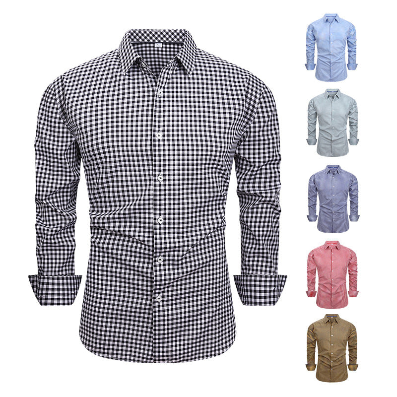 Men's Stretch Plaid Dress Shirt - Iron-Free Long Sleeve Business Casual