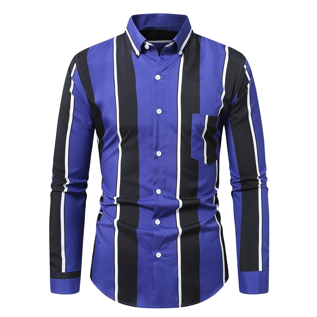 Men's Vertical Stripe Shirt - Long Sleeve Casual Plus Size
