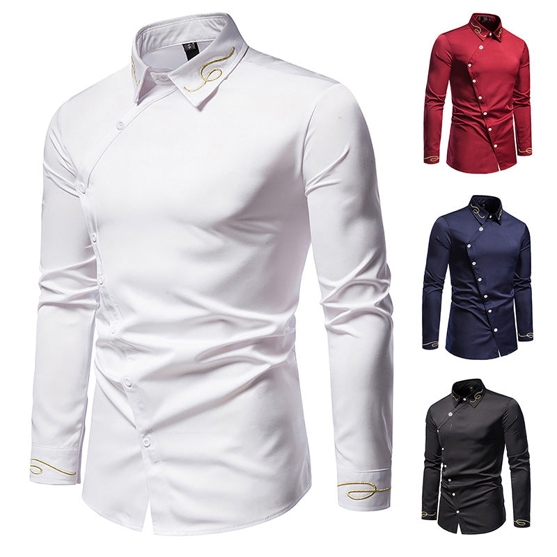 Men's Western Embroidered Shirt - Asymmetric Long Sleeve Cowboy Shirt
