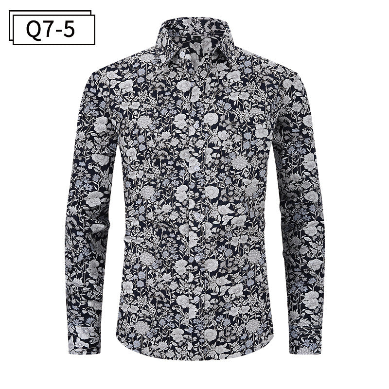 Men's Print Lapel Collar Shirt - Long Sleeve Relaxed Fit Casual Shirt