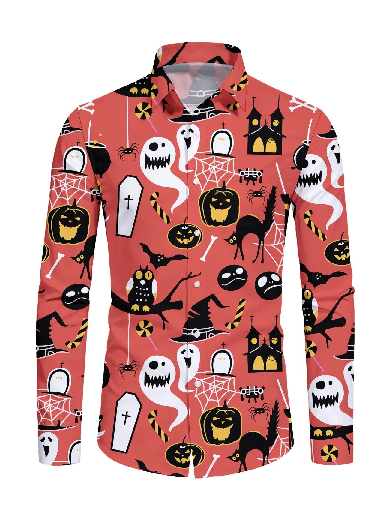 Men's Casual Lapel Collar Shirt - Long Sleeve Resort Style Shirt