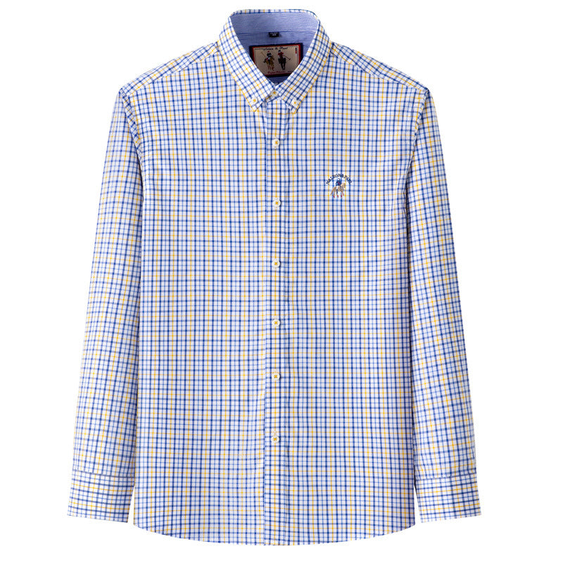 Men's cotton plaid casual shirt spring