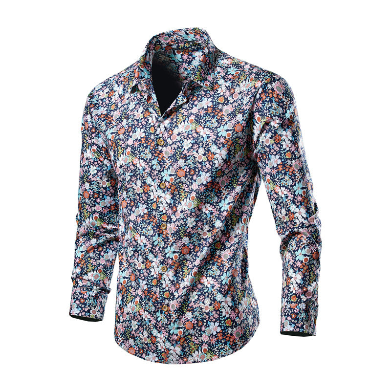 Men's Floral Print Hollow Out Shirt - Long Sleeve Casual Plus Size