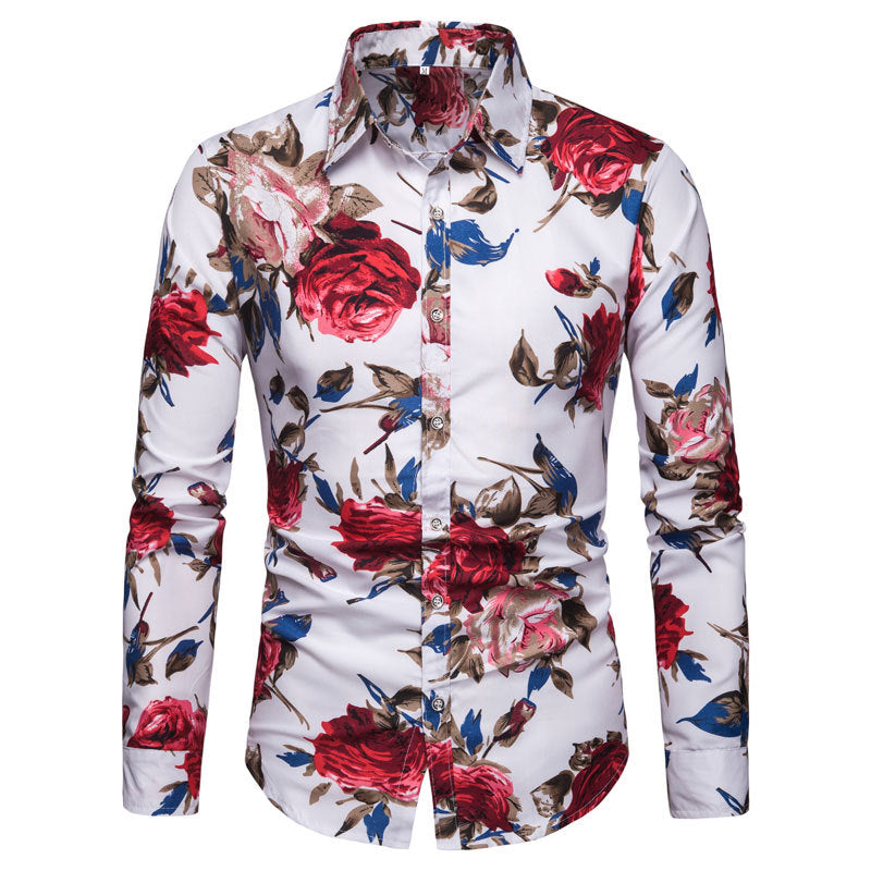 Men's Floral Print Shirt - Slim Fit Long Sleeve British Style Plus Size