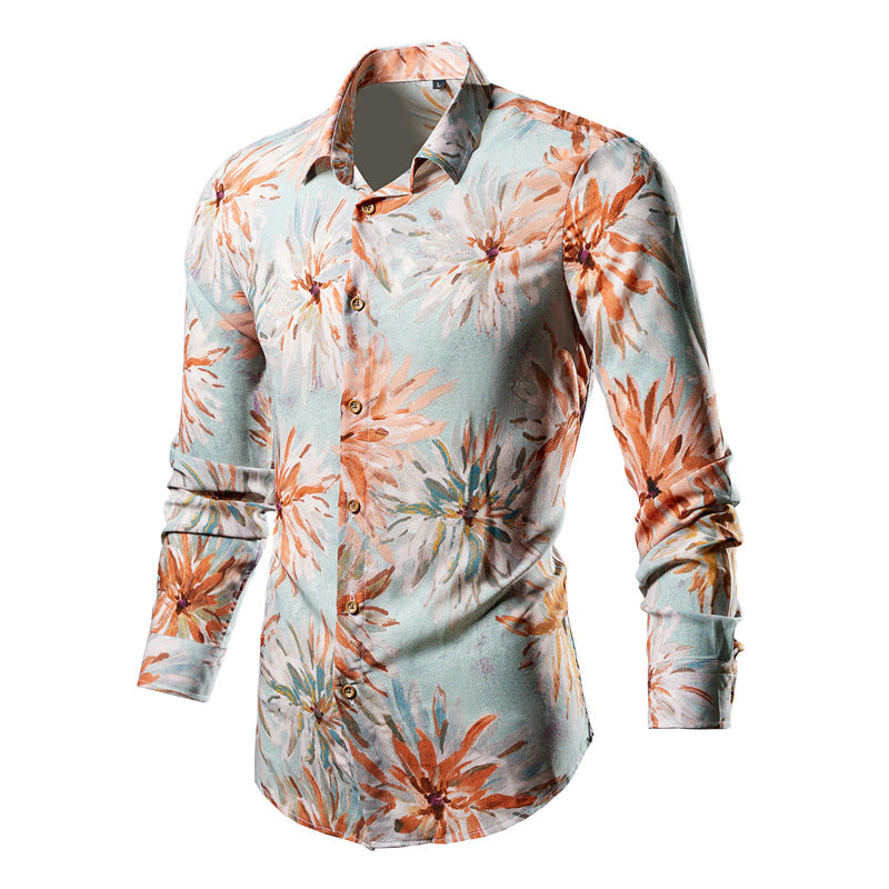 Men's Colorful Floral Print Shirt - Long Sleeve Casual Plus Size