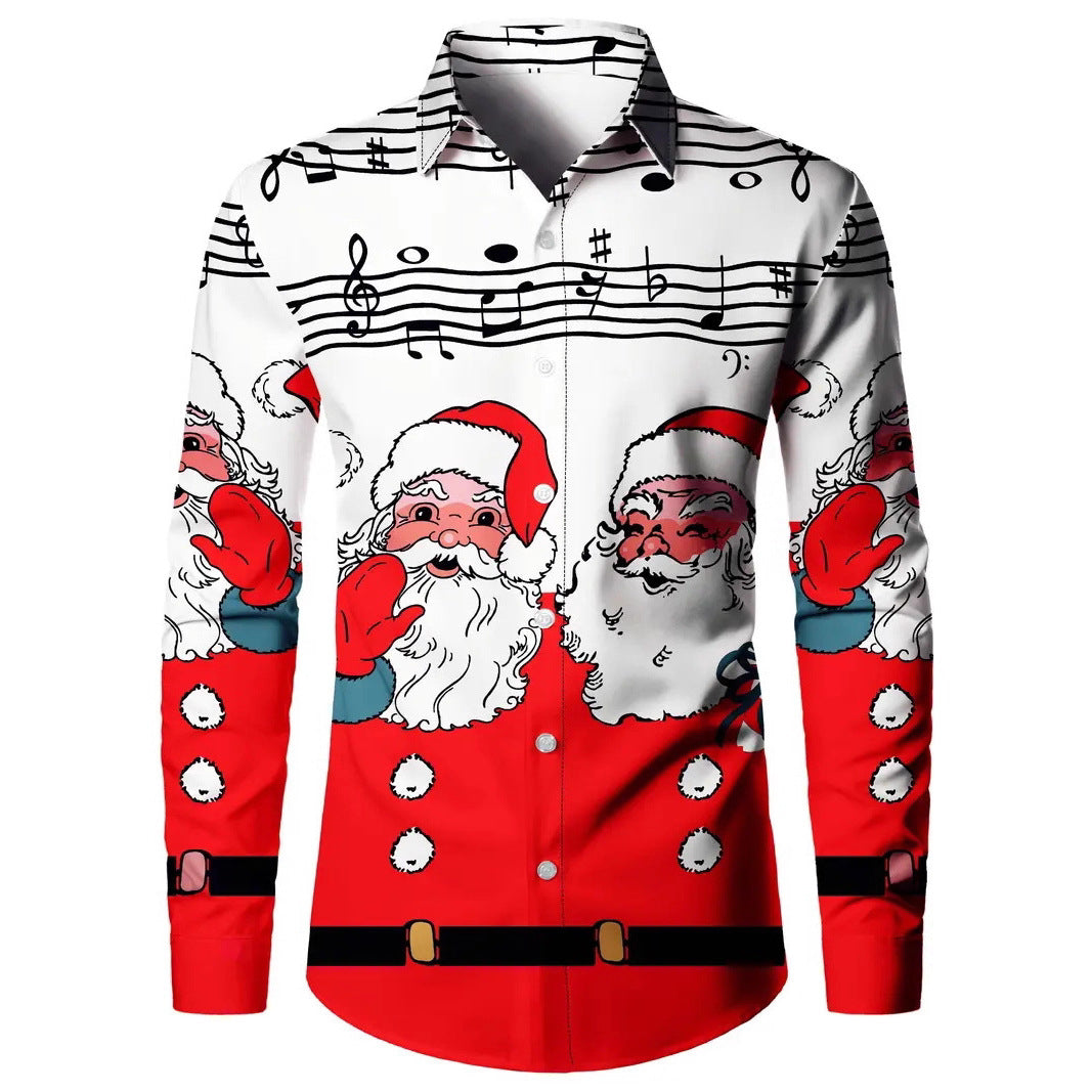 Men's Christmas 3D Digital Print Shirt - Long Sleeve Holiday Casual Shirt