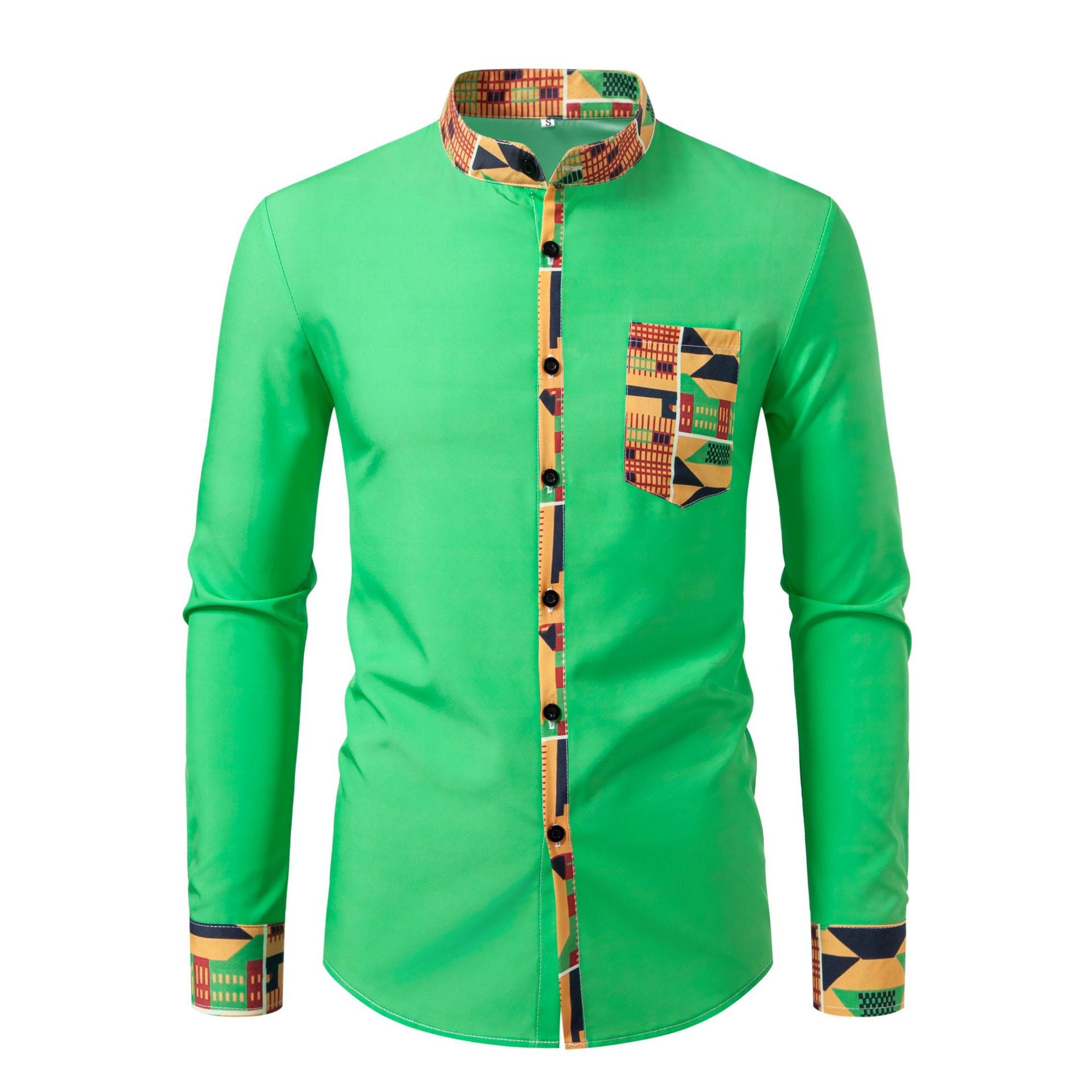 Men's Digital Print Mandarin Collar Shirt - Long Sleeve Casual Cardigan