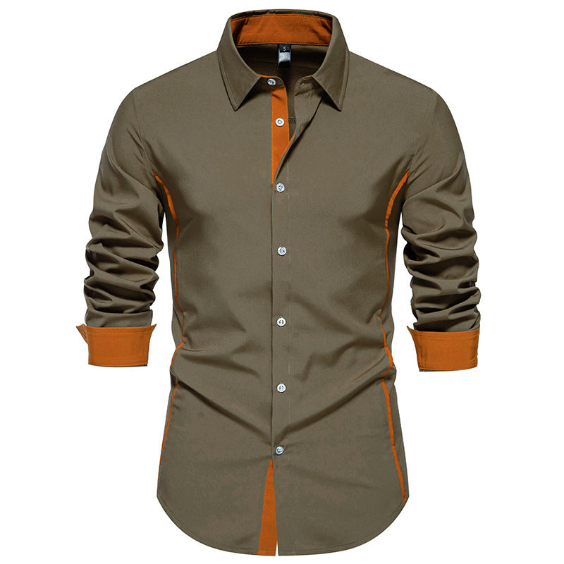 Men's Color Block Triangle Collar Shirt - Long Sleeve Casual Fashion