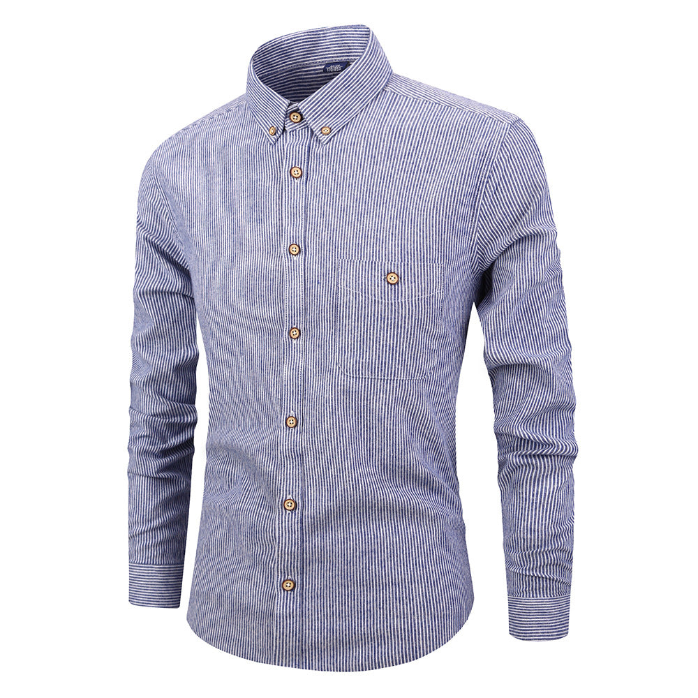 Men's Cotton Striped Long Sleeve Shirt - Slim Fit Casual Button Down