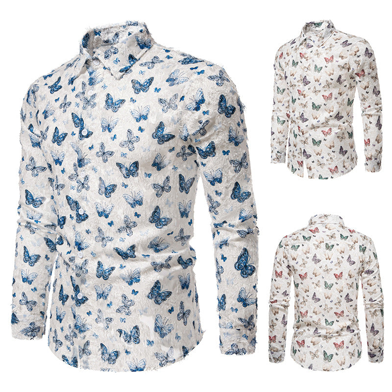 Men's Butterfly Tassel Design Shirt - Long Sleeve Loose Fit