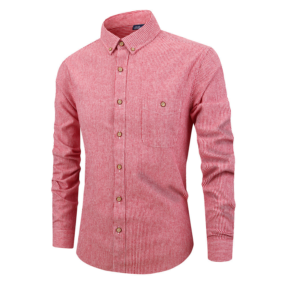 Men's Cotton Striped Long Sleeve Shirt - Slim Fit Casual Button Down