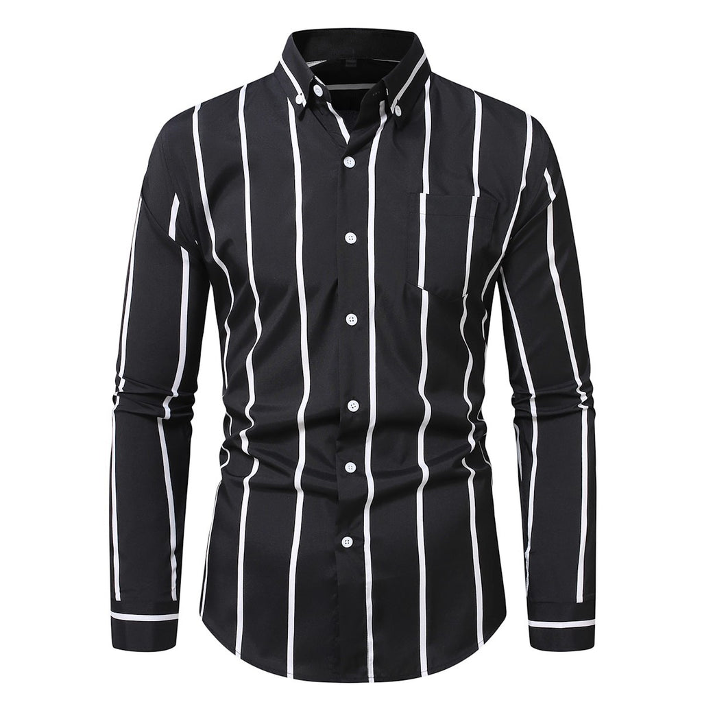 Men's Vertical Stripe Shirt - Long Sleeve Casual Plus Size