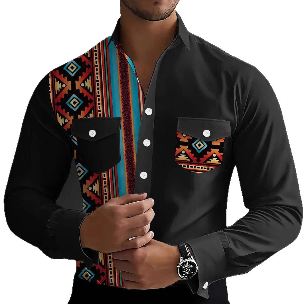 Men's Color Block Print Shirt - Long Sleeve Casual Shirt 2025