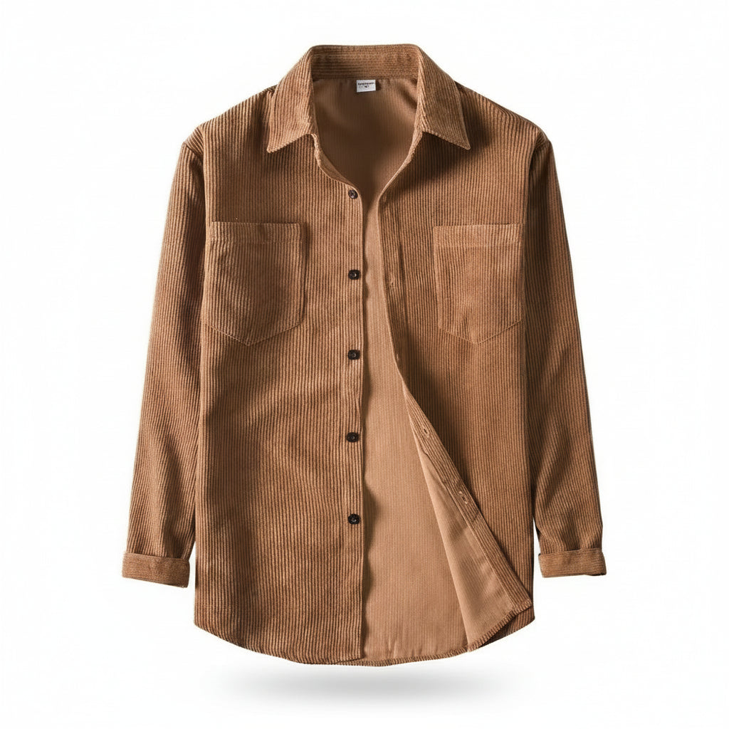 Men's Vintage Corduroy Long Sleeve Shirt - Casual Loose Fit Button Down