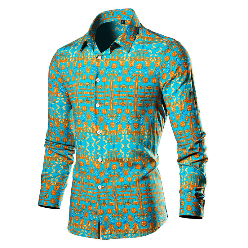 Men's Bold Floral Print Shirt - Long Sleeve Casual Multicolor