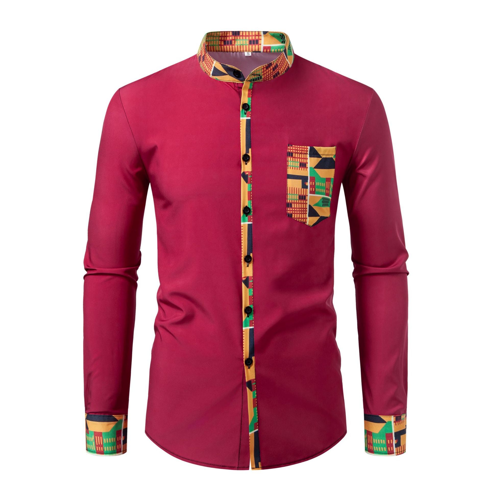 Men's Digital Print Mandarin Collar Shirt - Long Sleeve Casual Cardigan