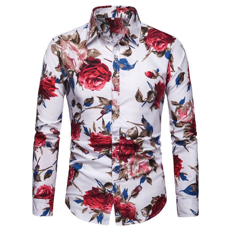 Men's Floral Print Shirt - Slim Fit Long Sleeve British Style Plus Size