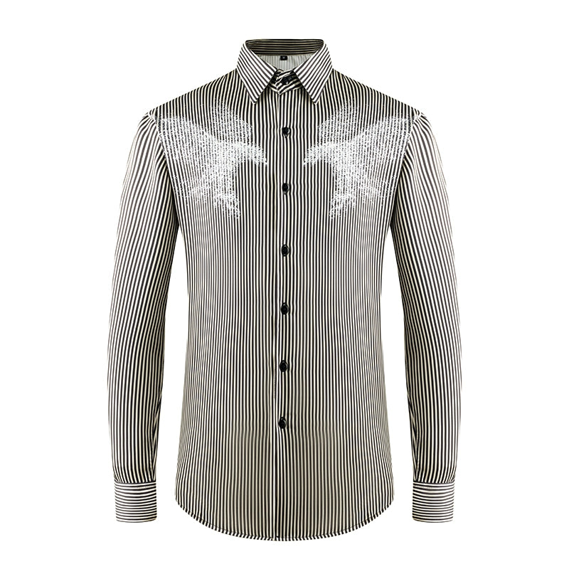 Men's Print Stretch Shirt - Iron-Free Long Sleeve Lapel Collar by Global Dress Shirts