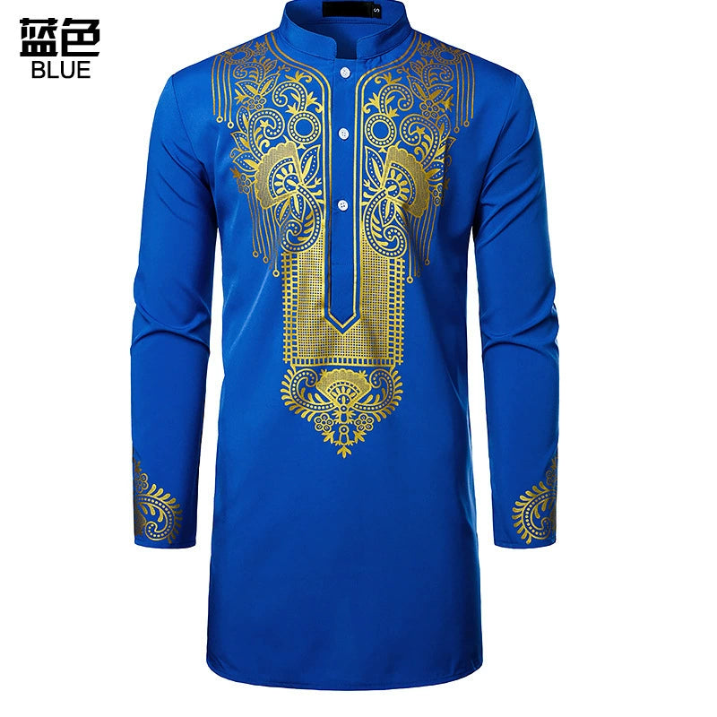 Men's African Totem Print Shirt - Long Sleeve Ethnic Pattern by Global Dress Shirts