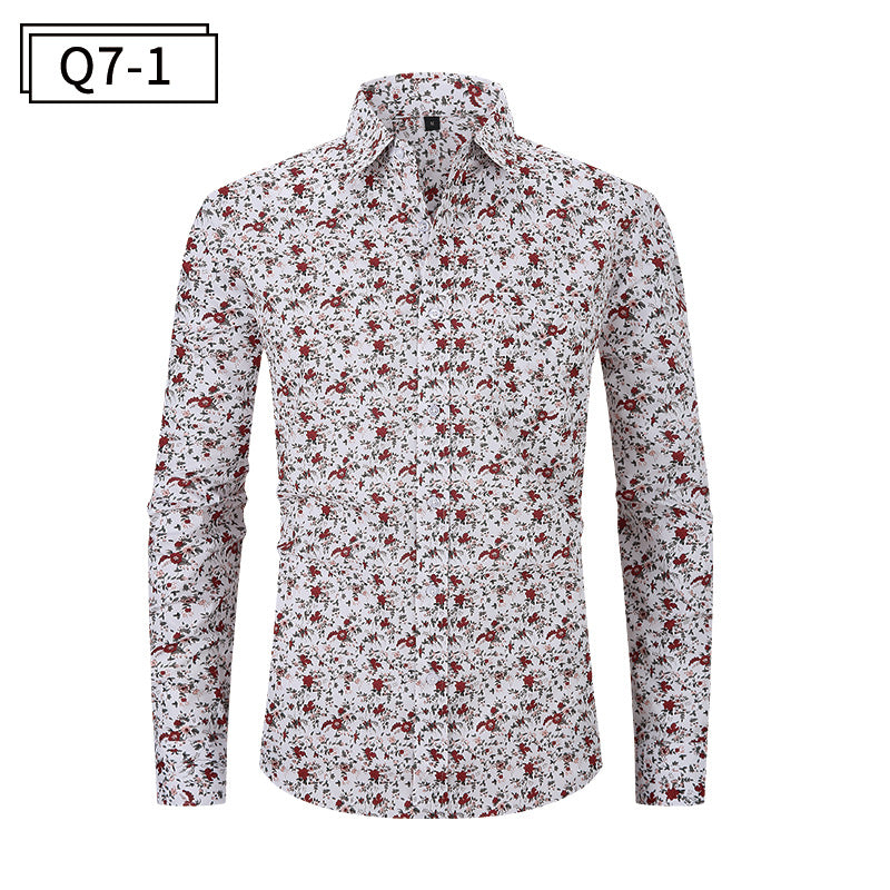 Men's Print Lapel Collar Shirt - Long Sleeve Relaxed Fit Casual Shirt