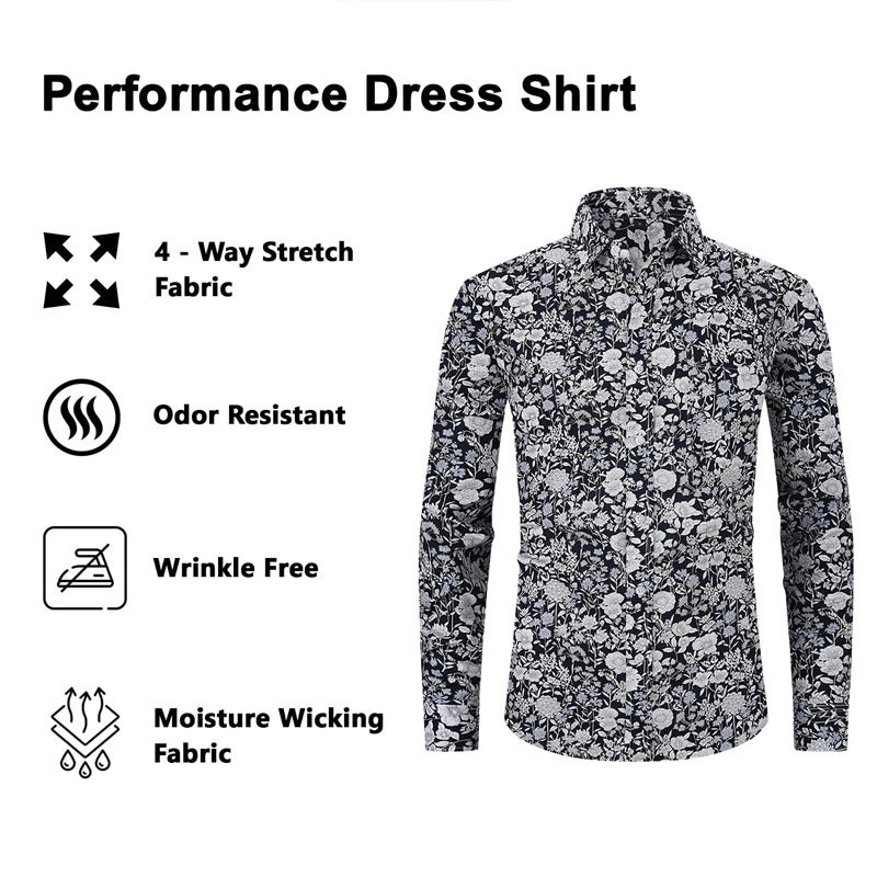 Men's Print Lapel Collar Shirt - Long Sleeve Relaxed Fit Casual Shirt