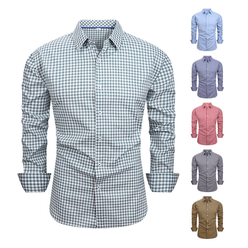 Men's Stretch Plaid Dress Shirt - Iron-Free Long Sleeve Business Casual