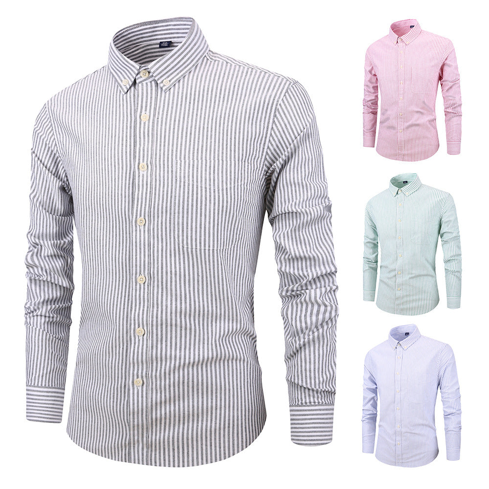Men's Lightweight Striped Long Sleeve Shirt - Summer Casual Button Down