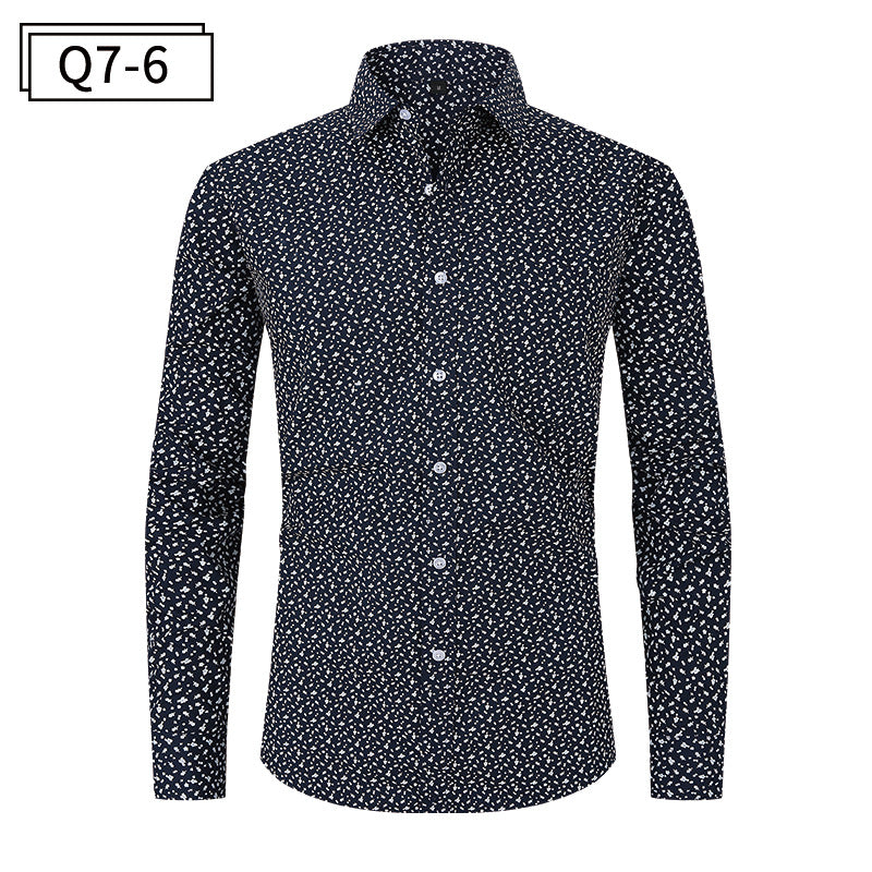 Men's Print Lapel Collar Shirt - Long Sleeve Relaxed Fit Casual Shirt