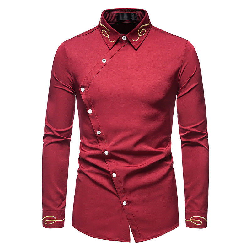 Men's Western Embroidered Shirt - Asymmetric Long Sleeve Cowboy Shirt