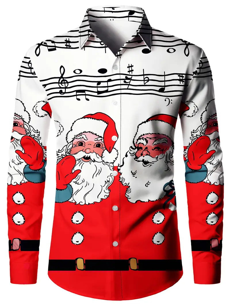 Men's Christmas 3D Digital Print Shirt - Long Sleeve Holiday Casual Shirt